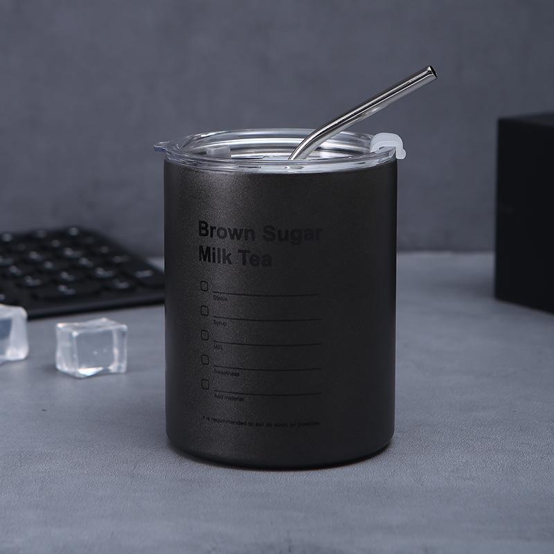 Double-Layer Vacuum Stainless Steel Large Capacity Iced Americano Coffee Cup with Straw 320ml