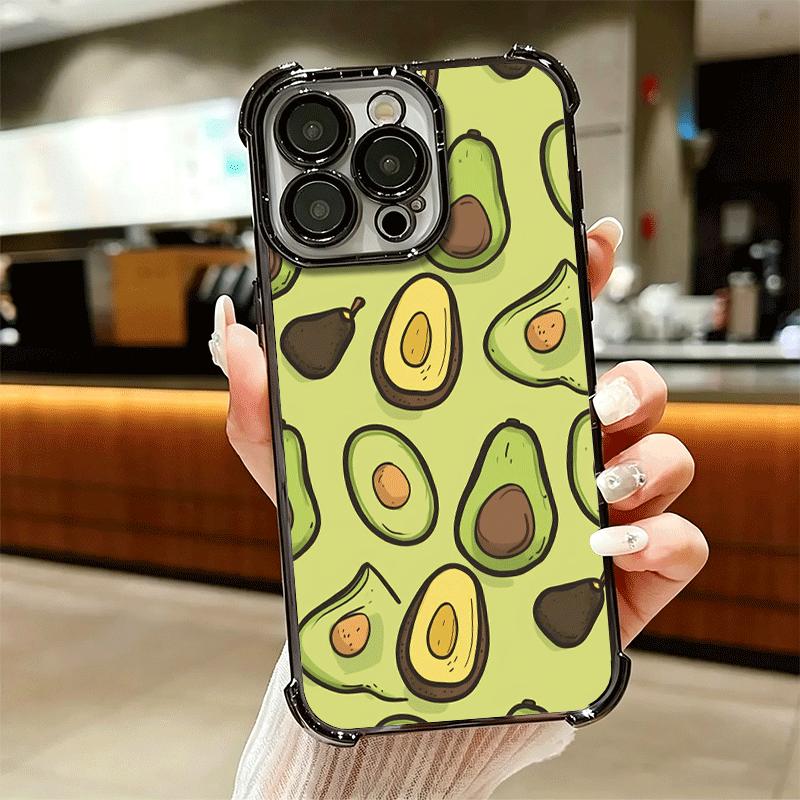 Cartoon Cute Avocado Plating Phone Case For Iphone 16 17 Pro Max Air 16E 14 15 Plus 12 13 Mini Anti-Fall Airabag Cover