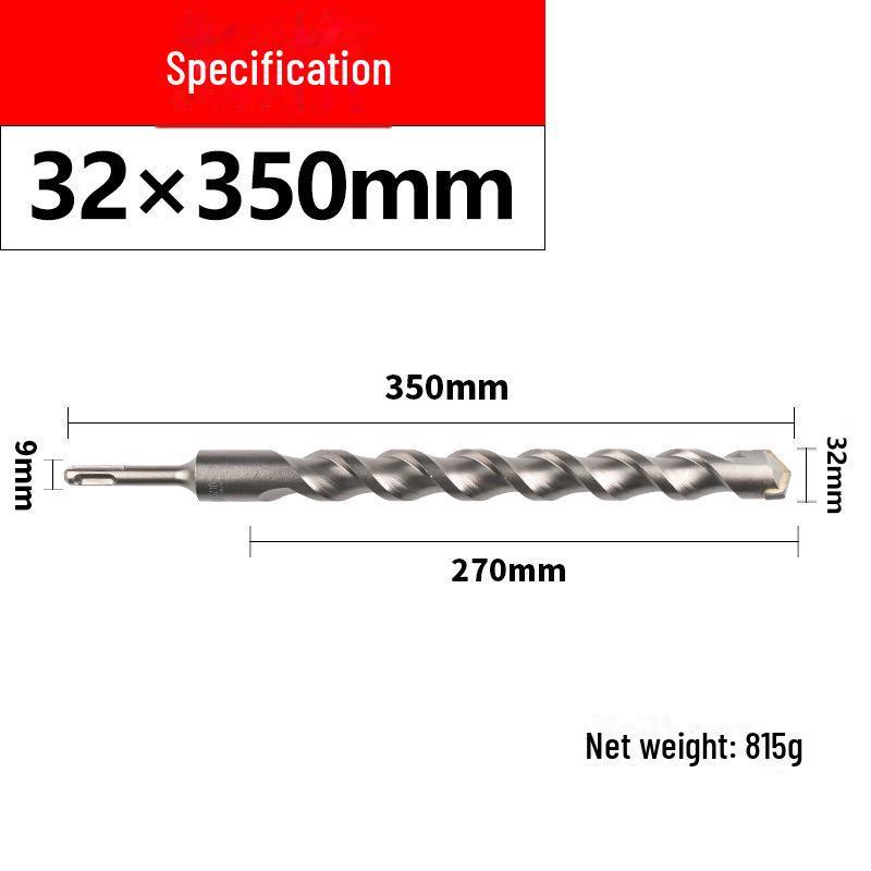 Impact Hammer Drill Bit for Drilling Through Concrete and Cement Walls with Round and Square Handles, Two Pits, and Two Grooves.