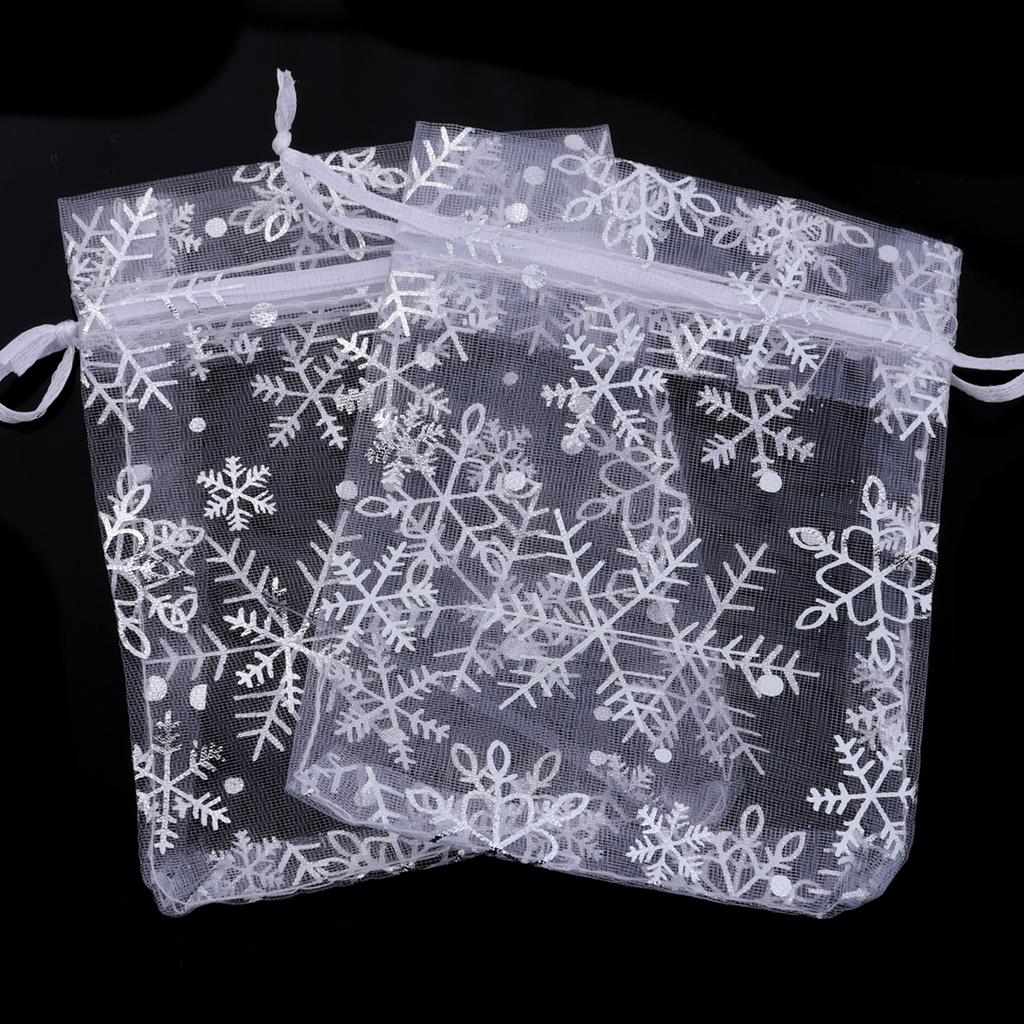 10pcs/lot Organza Gift Bags Snowflake Drawstring Pouches For Wedding New Year Christmas Party Candy Jewelry Gifts Packaging Bags