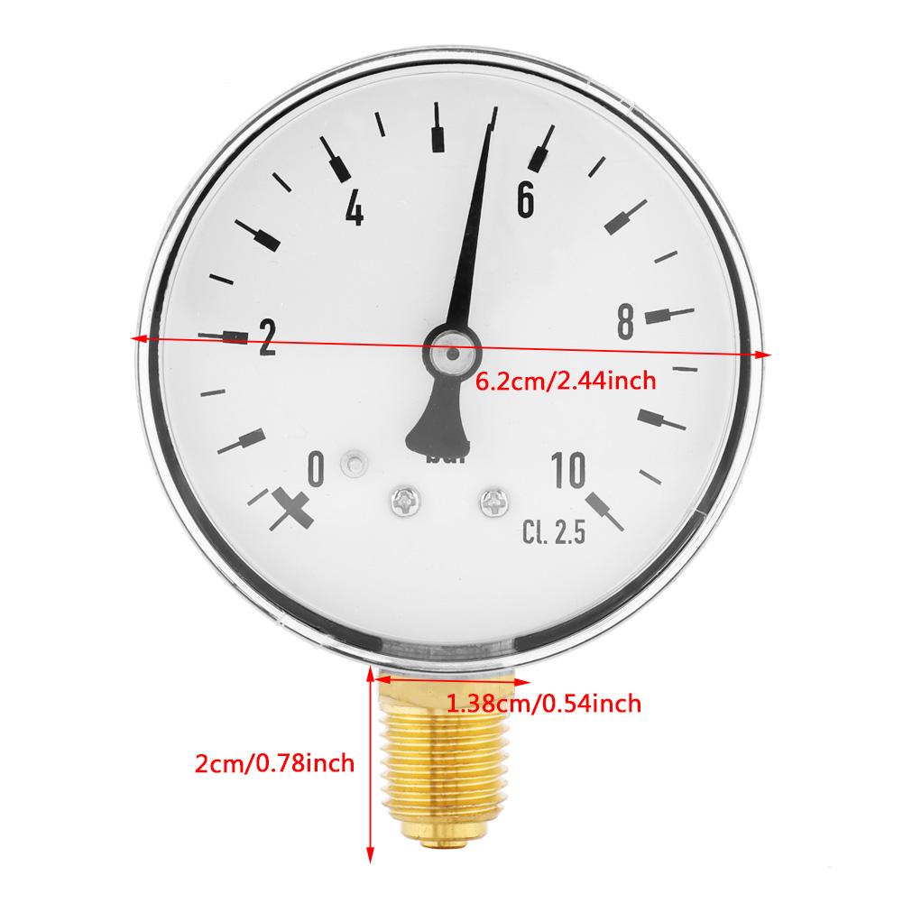 Air Oil Water Pressure Gauge 1/4 Inch NPT 0-10 Bar Side Mount Manometer Water Pressure Gauge Air Pressure Gauge Manometer