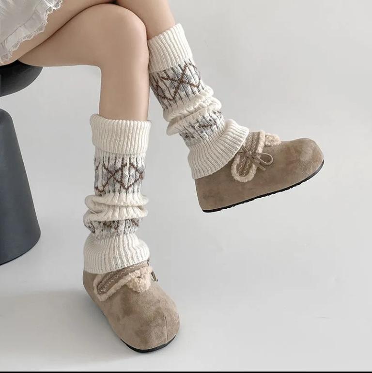 Fair Island Jacquard Retro With Pantyhose Knitted Calf Cover Women'S Autumn And Winter Thickened Warm Wool Stockings