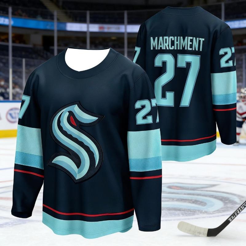 2026 Best-selling Men's Sea Monster Ice Hockey Training Deep Blue Ball Jersey Moisture-Wicking 3D Print Long Sleeve Kids