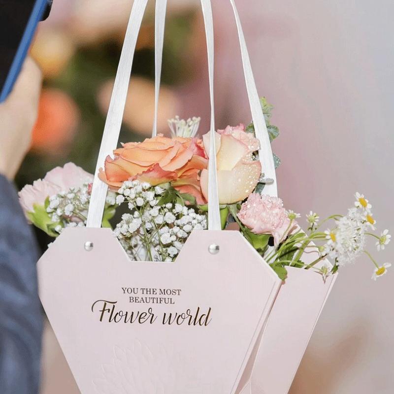 1Pc Portable Flower Basket Rose Flower Wrapping Box Gift Bag For Wedding Birthday Christmas Party Flower Bouquet Decor Supplies