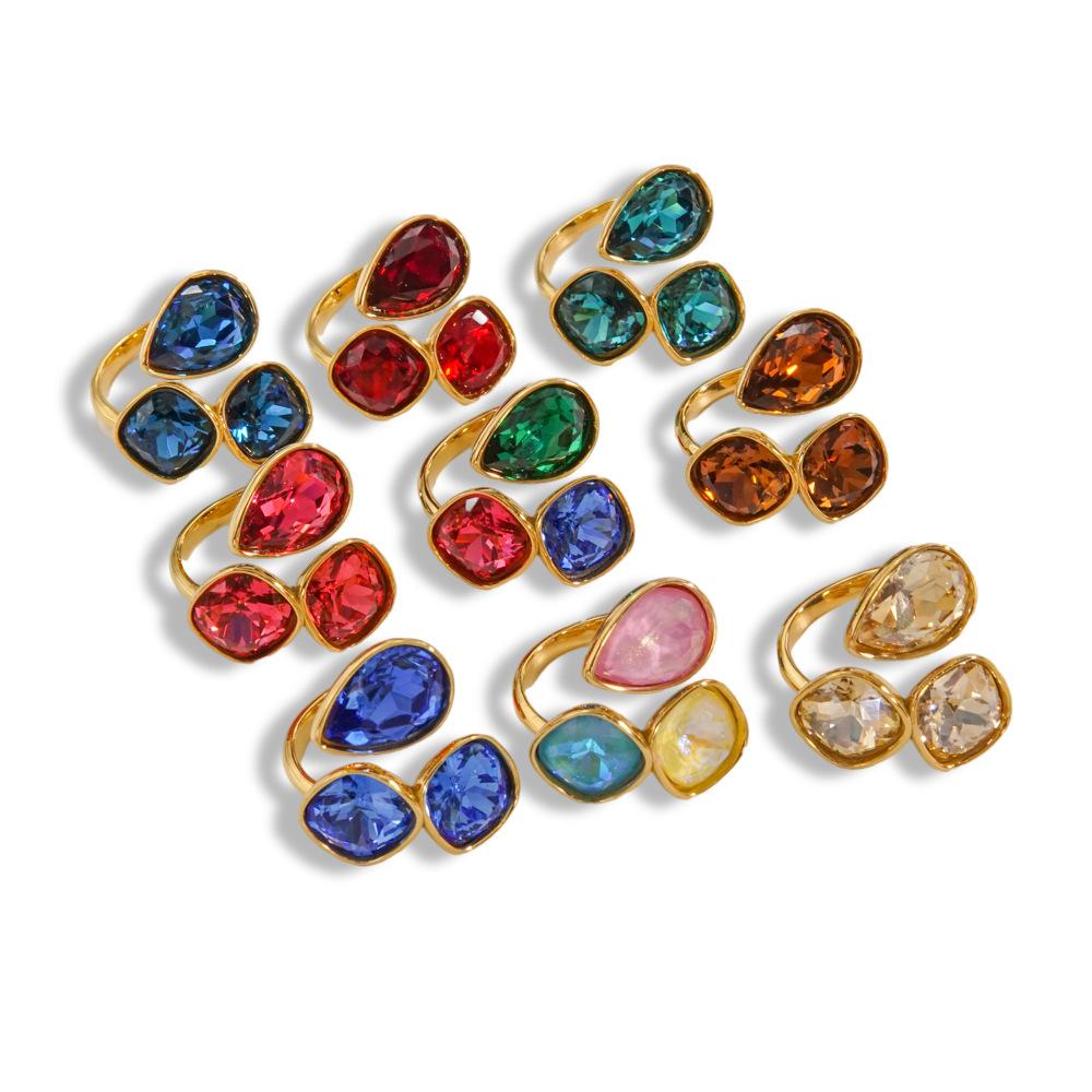 CARLIDANA Fashion Jewelry Open Rings 18K Gold Plated Stainless Steel Simple Multi-Color Crystal Ring For Women Jewelry