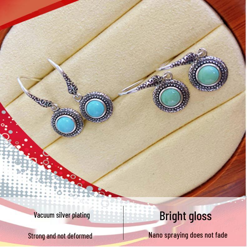 Europäische & Amerikanische S925 Silber Türkis Retro Böhmische Hängeohrringe mit Ohrhaken