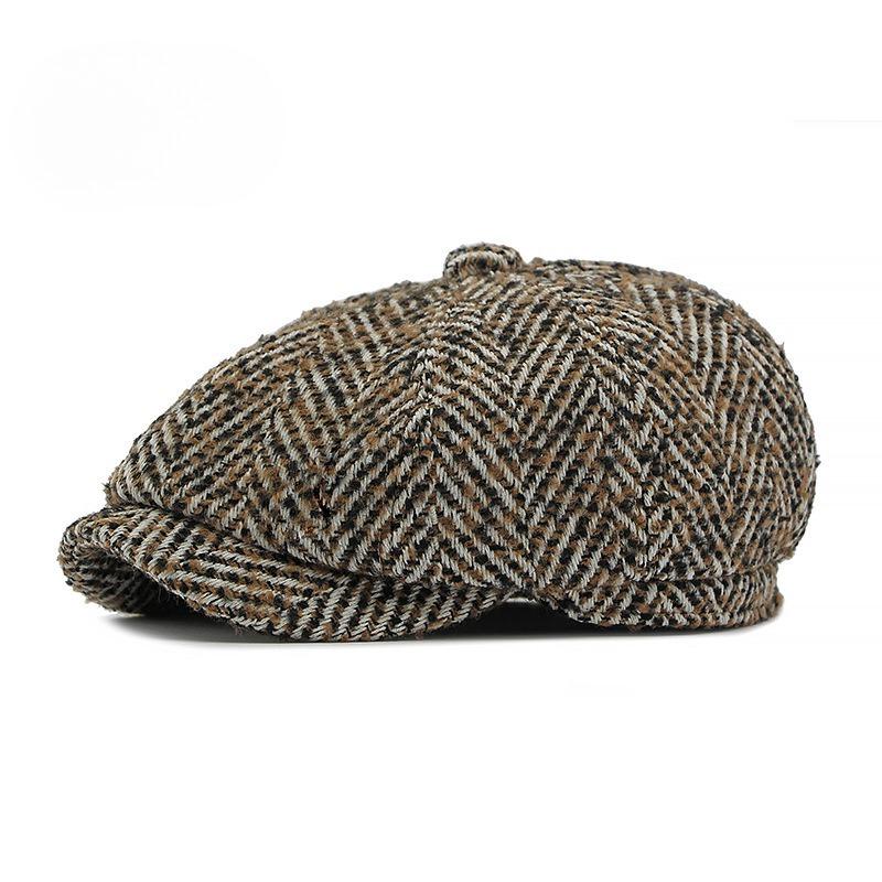 Retro Herringbone Newsboy Cap for Men Women British Style Octagonal Flat Hat Autumn Winter Warm Beret Cabbie Cap Adjustable(55-59cm)