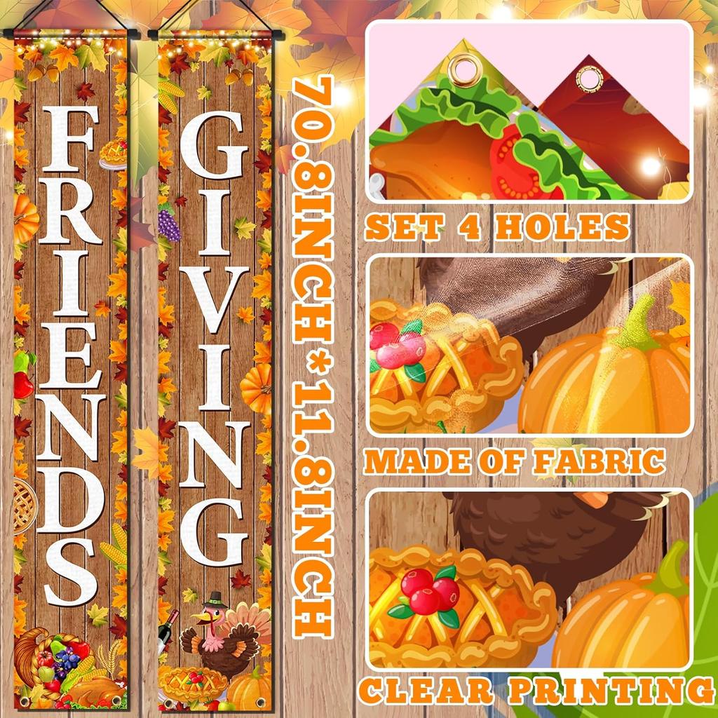 Friendsgiving Party Decorations Porch Sign Banner for Front Door Thanksgiving Hanging Door Banner Happy Friendsgiving Banner Fall Decorations for