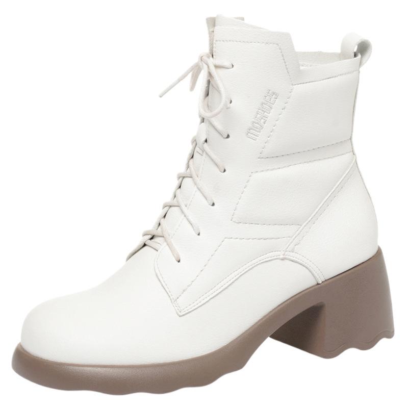Off-white Martin Boots Women's British Style Short Boots, New Thick Heel Thick Heel Spring and Autumn Single Boots