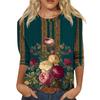 Trendy Vintage 3/4 Sleeve Top For Women,Ladies Casual Three Quarter Sleeve Round Collar Printed T-Shirt Blouse