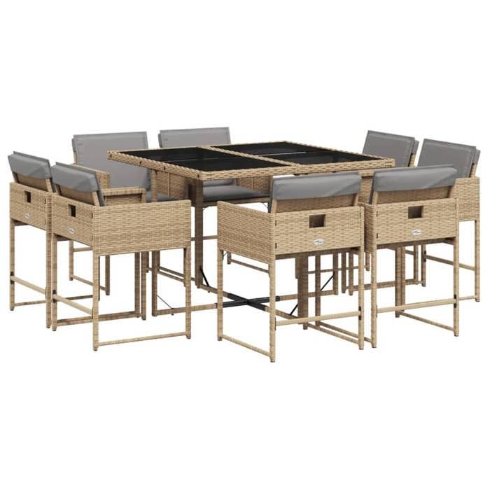 VidaXL Ensemble à Manger de Jardin avec Coussins 9 pcs, Table et Chaises à Dossier Rabattable, Meubles d'Extérieur Patio 3211380