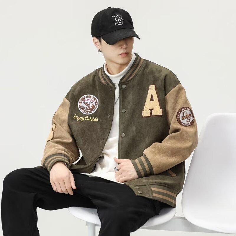 Men's Autumn Suede Baseball Jacket - Trendy College Style, Loose Fit, Outdoor Casual