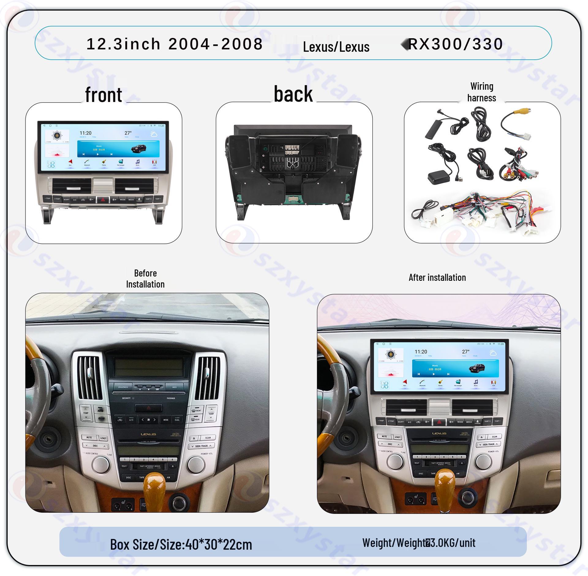 

Compatible with 2004-2008 Lexus RX330/350: 12.3 Navigation & 360° Panorama Center Console Display 4-core WiFi 2GB RAM + 32GB Storage + CP