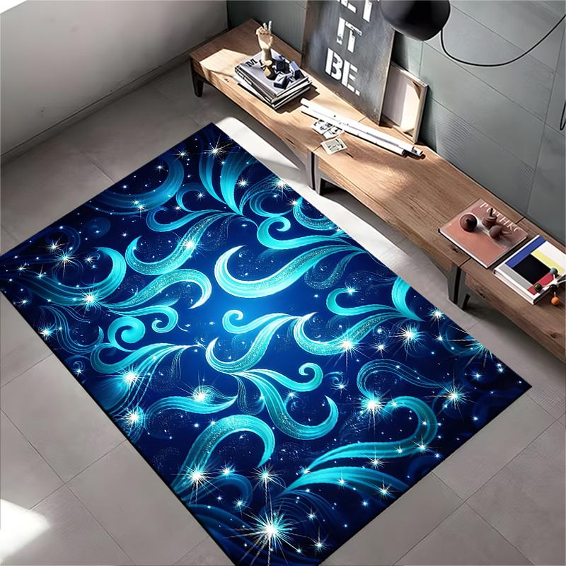 Abstract Blue Swirls and Stars Rug, Modern Living Room Carpet Decor Suitable for use as an anti-slip for living room bedroom sofas