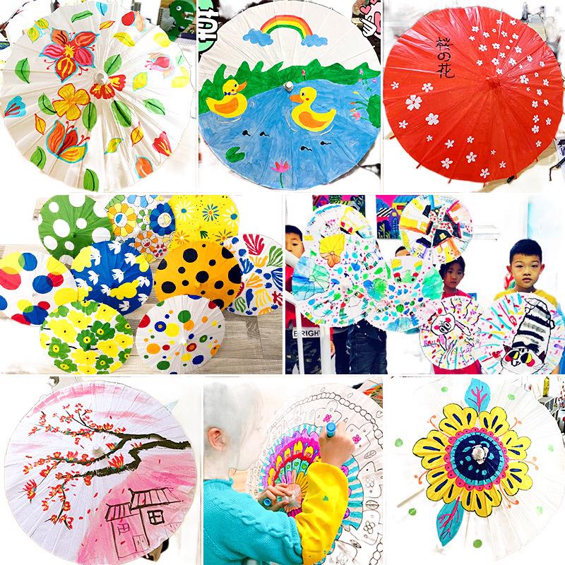 DIY Handbemalter weißer Papierschirm für Kinder – Chinesischer antiker Stil, Bastelaktivität für den Kindergarten
