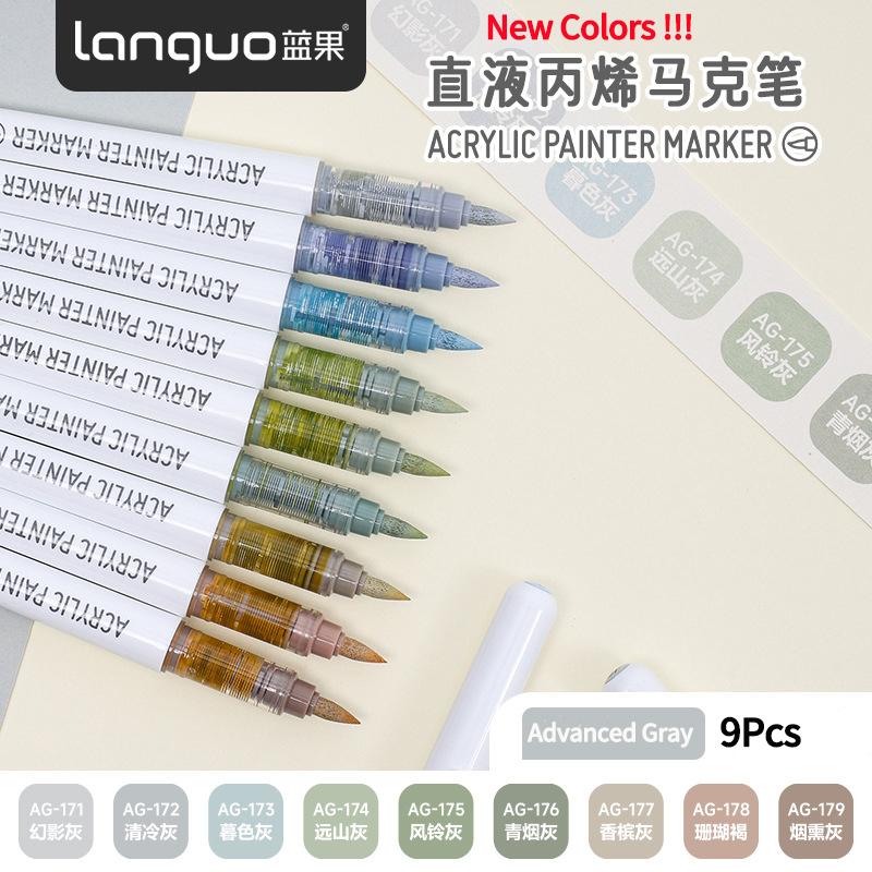 LANGUO 60Colors/box Direct Liquid Acrylic Paint Marker Pens Set Brush Color Marker Pen for DIY Painting Drawing Ceramic Glass