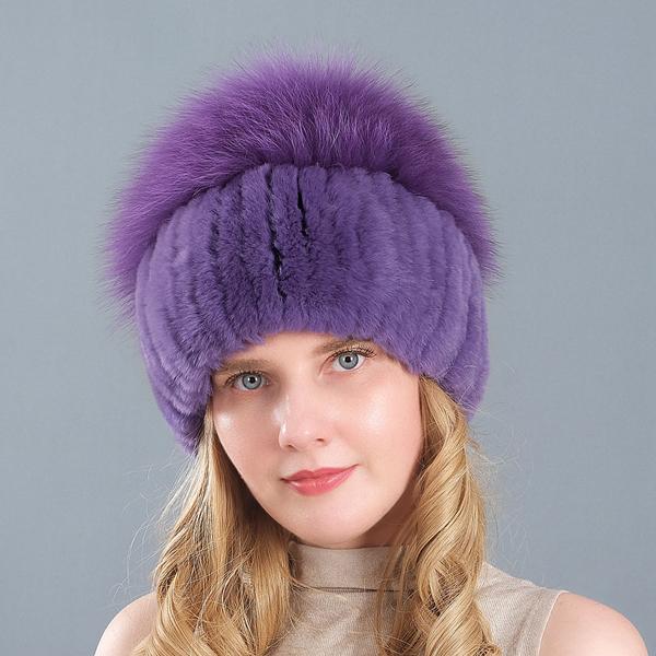 New Style Women Real Genuine Fox Fur Beanies Hat Girls Natural Real Rex Rabbit Fur Skullies Cap Knit Winter Real Fur Hats