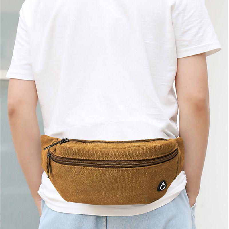 Męska płócienna torba biodrowa do sportów outdoorowych: Jednolity kolor, wielokomorowy, odporny na zużycie, pogrubiony, przenośny portfelik na monety, trzywarstwowa konstrukcja.
