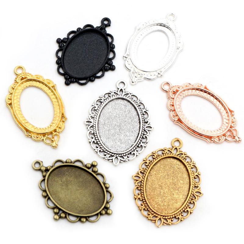 10pcs 18x25mm Inner Size 7 Colors Plated Classic Style Cameo Cabochon Base Setting Charms Pendant necklace findings