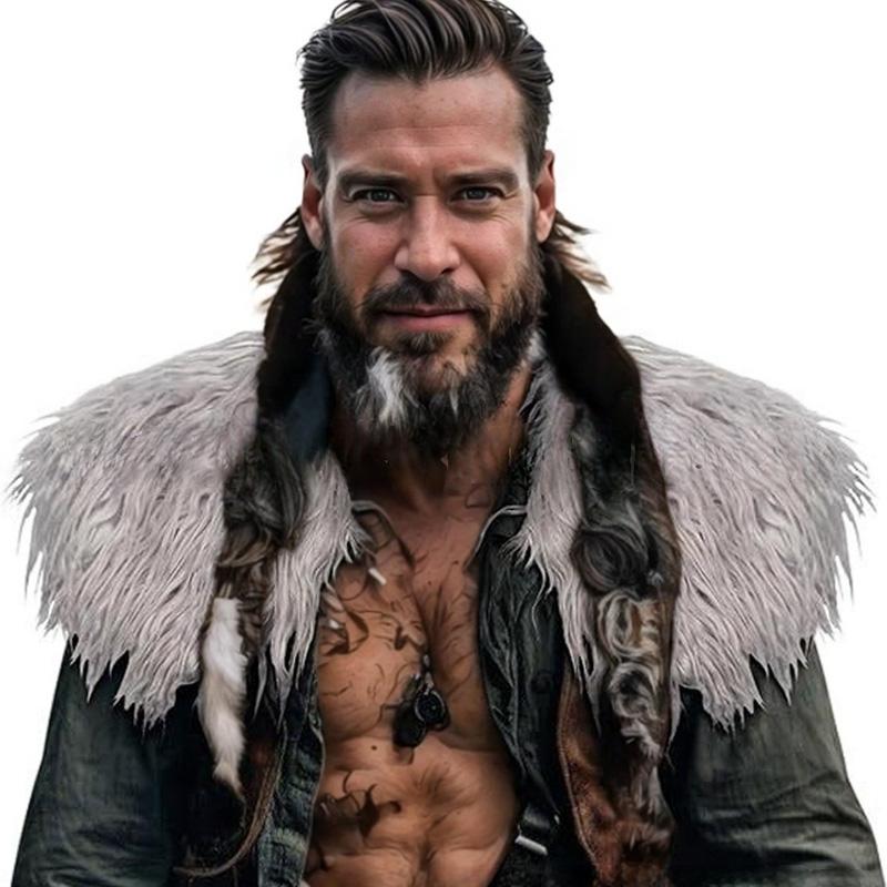 1Pc Viking Shawl Stage Performance Halloween Role Play Shoulder Wrap Medieval Warrior Collar Faux Fur Men Cape