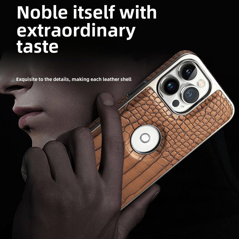 16 Pro Max Electroplat Crocodile Texture Leather Magnetic Phone Case for IPhone 14 Pro Max 13 12 15 16 Bracket Protective Cover