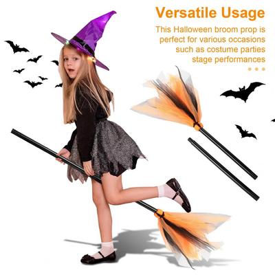 Halloween Party Prop Broom Plastic Witch Broom Cosplay Realistic Halloween Witch Broom Prop for Stage Performance for Party