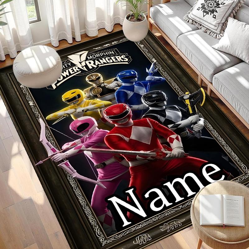 Custom Name Personalized Mighty Morphin Power Rangers Print Carpet, Versatile Home Decor Rug, for Playroom, Apartment, Balcony, Entryway, Hallway Gift