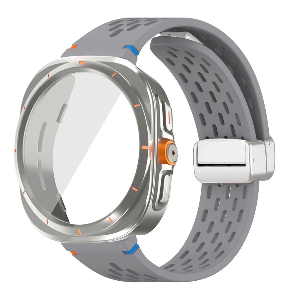 Case+Strap for Samsung Galaxy Watch 7 6 40mm 44mm Silicone Magnetic buckle Band Change To Ultra  Tempered Glass Screen Protector