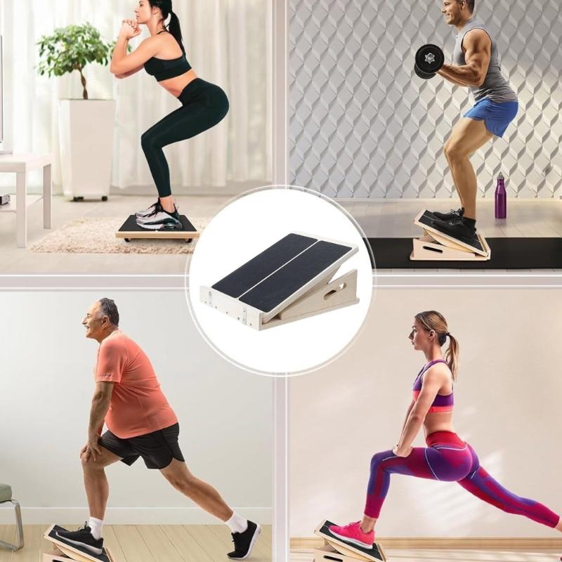 Regulable Wood Balance Board with 4 Level Folding Wood Incline Board for Leg Muscle Strengthening