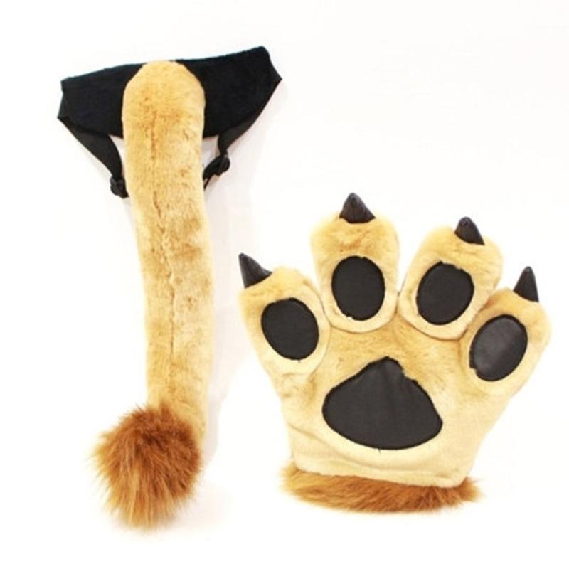 Lion Costume Accessories Lion Ears Headband with Tail Paw Lion Fancy Dress Prop