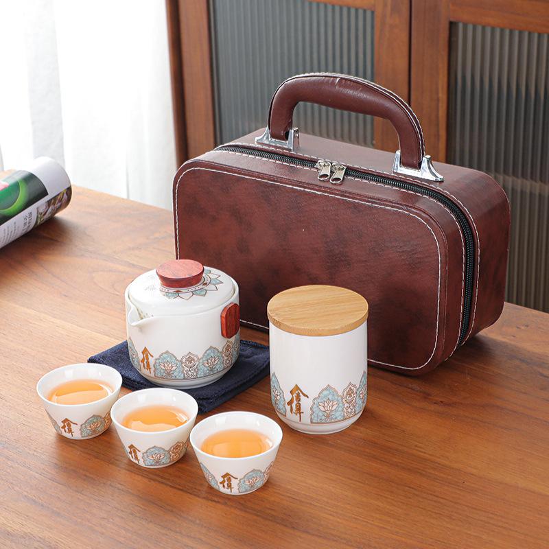 Ceramic Tea Set Travel Portable Outdoor Tea Bag Ceramic One Pot Three Cups Tea Set Home Office Quick Customer Cup Handheld Gift