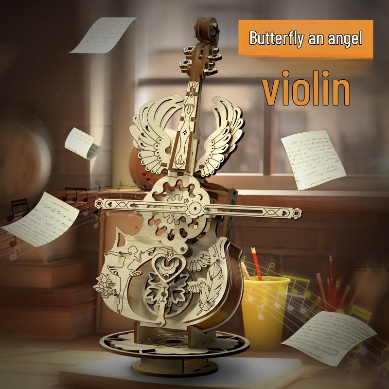 

Hand-Assembled Wooden Cello Music Box DIY Toy Gift for Girls Castle in the Sky
