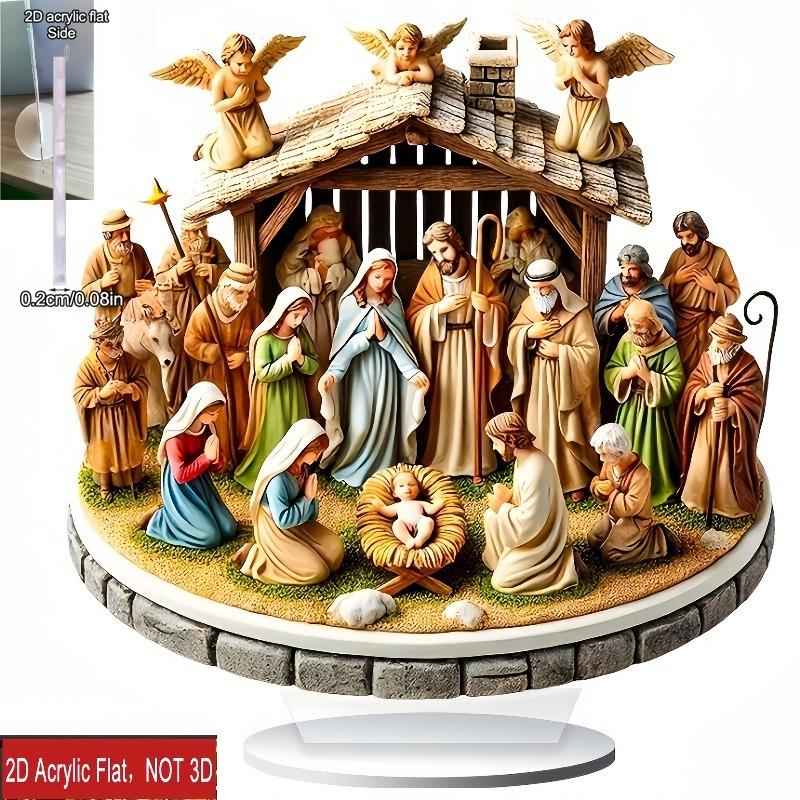 2D Flat Bohemian Style Acrylic "Nativity Scene" Desktop Decoration, Suitable for wall decoration, porch, room, villa, accents Home, Hallway, or Workpl