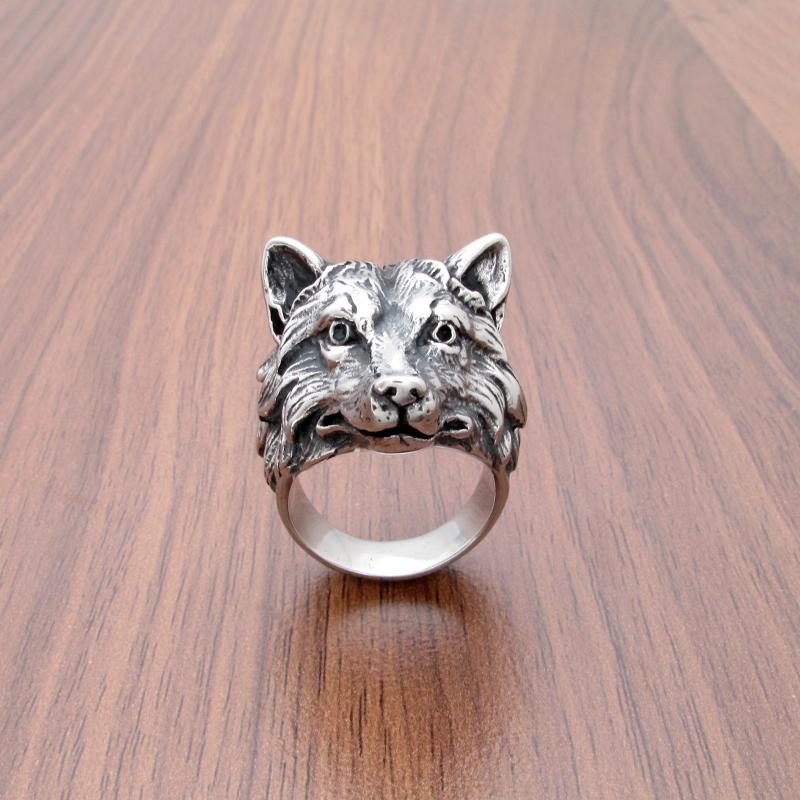 Punk 316L Stainless Steel Wild Wolf Biker Ring Silver Color Men's Fashion Animal Jewelry Gift for Him