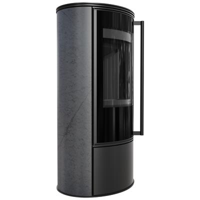 Wood Burning Steel Stove KRATKI ERIK Ø 150 5,5 kW Decorative Ceramics GRAFITE SATIN Black Thermotec Self Closing Door