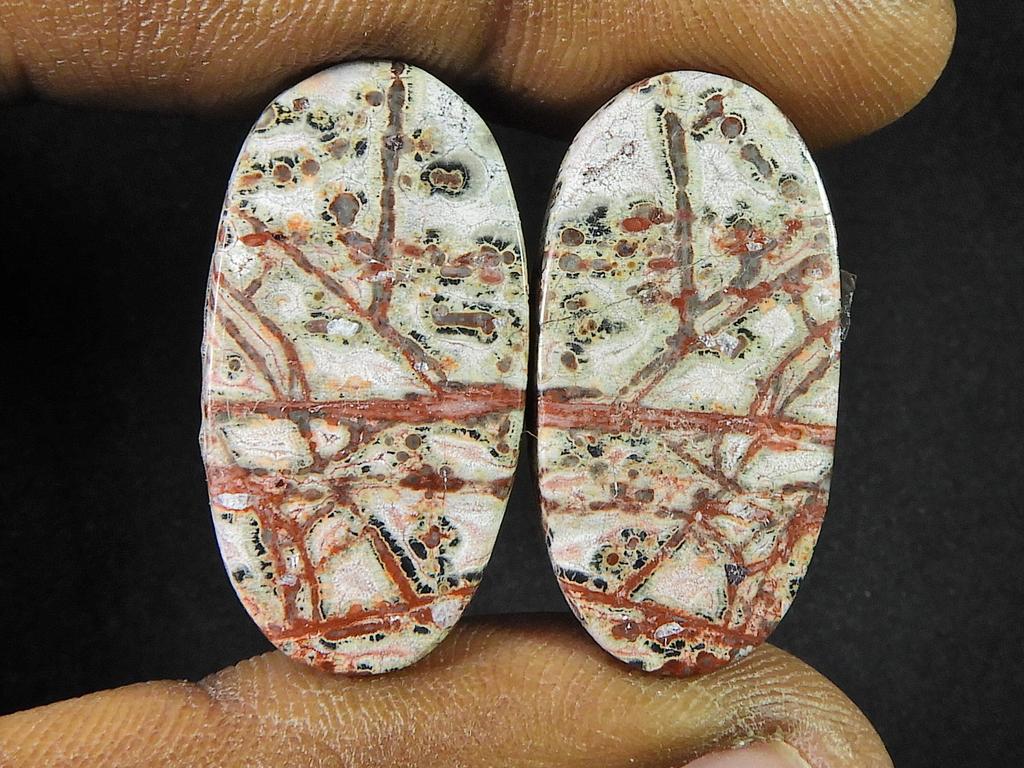 27Cts. Natural Leopard Skin Jasper Matched Pair Handmade Gemstone 14X28X03MM SK-804