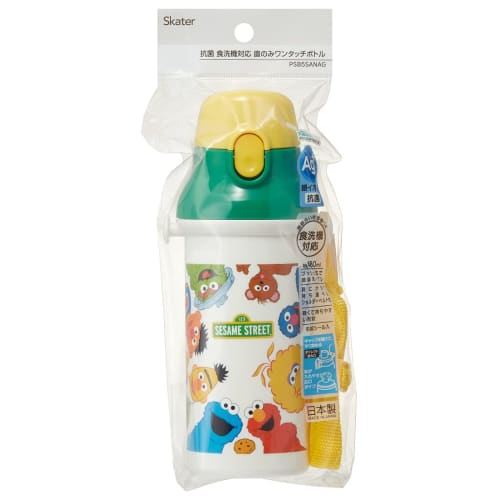 Skater Children's Water Bottle, 480ml, Direct Drinking, Plastic, One-Touch Operation, Dishwasher Safe, Made In Japan, Sesame Street Design, for Boys a