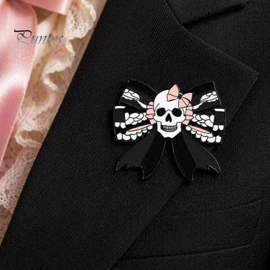 Halloween Costume Pin Brooch Pin, Enamel Skull Bow Design Brooch, Style Snap-On Cool Accessory Badge for Backpacks Collars Hats Holiday Decoration