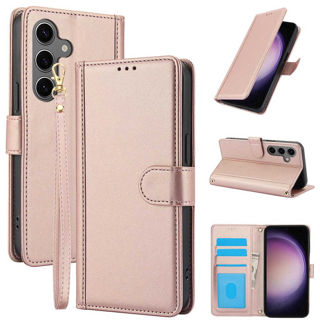 SY-003 For Samsung Galaxy S24+ Case PU Leather Stand View Phone Wallet Cover with Hand Strap