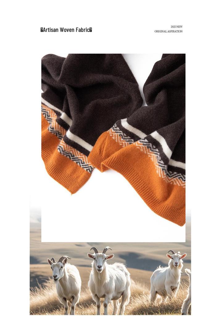 Autumn/Winter Women's Pure Cashmere Color Block Loose Knit Scarf