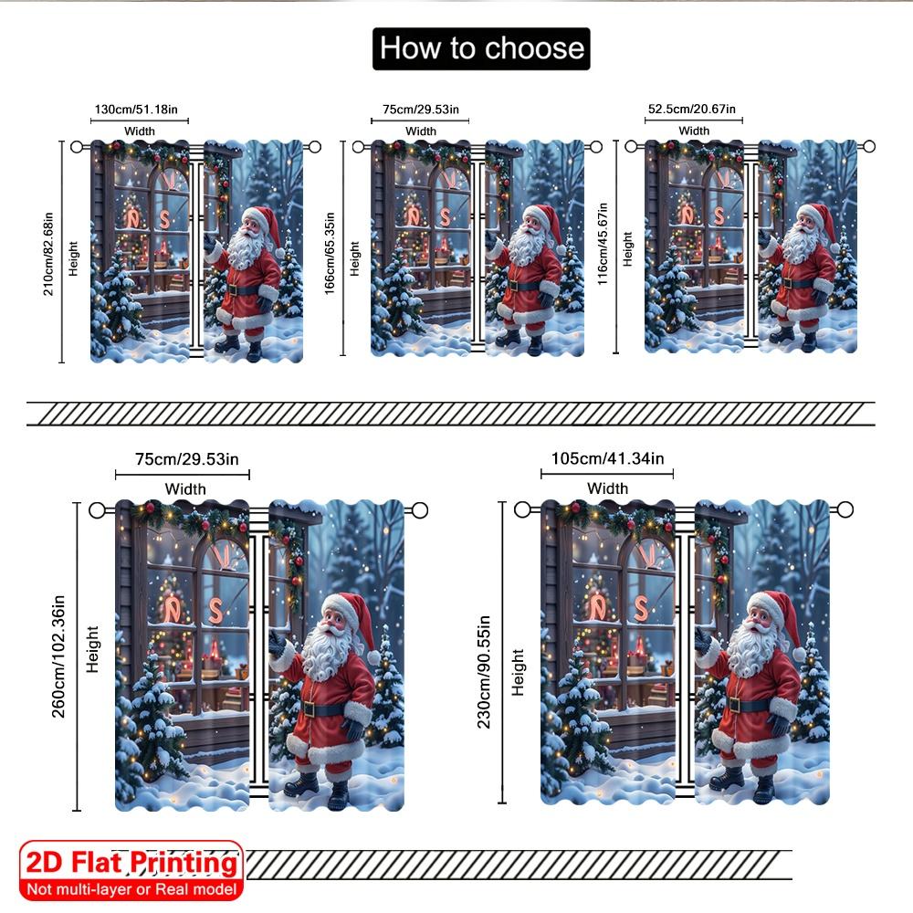 2pcs 2D flat printing Christmas Curtain Santa Christmas Snow Scene Polyester Fabric Without Electricity Party & Holiday Decor