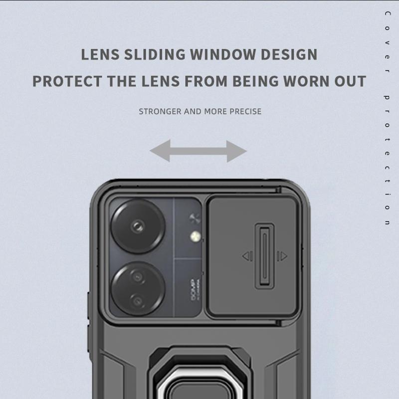 Slide Lens Cover Armor Shockproof Case For Xiaomi Redmi 13C 13 C C13 Redmi13c 4G Magnetic Holder Ring Protect Fundas Redmy 13c