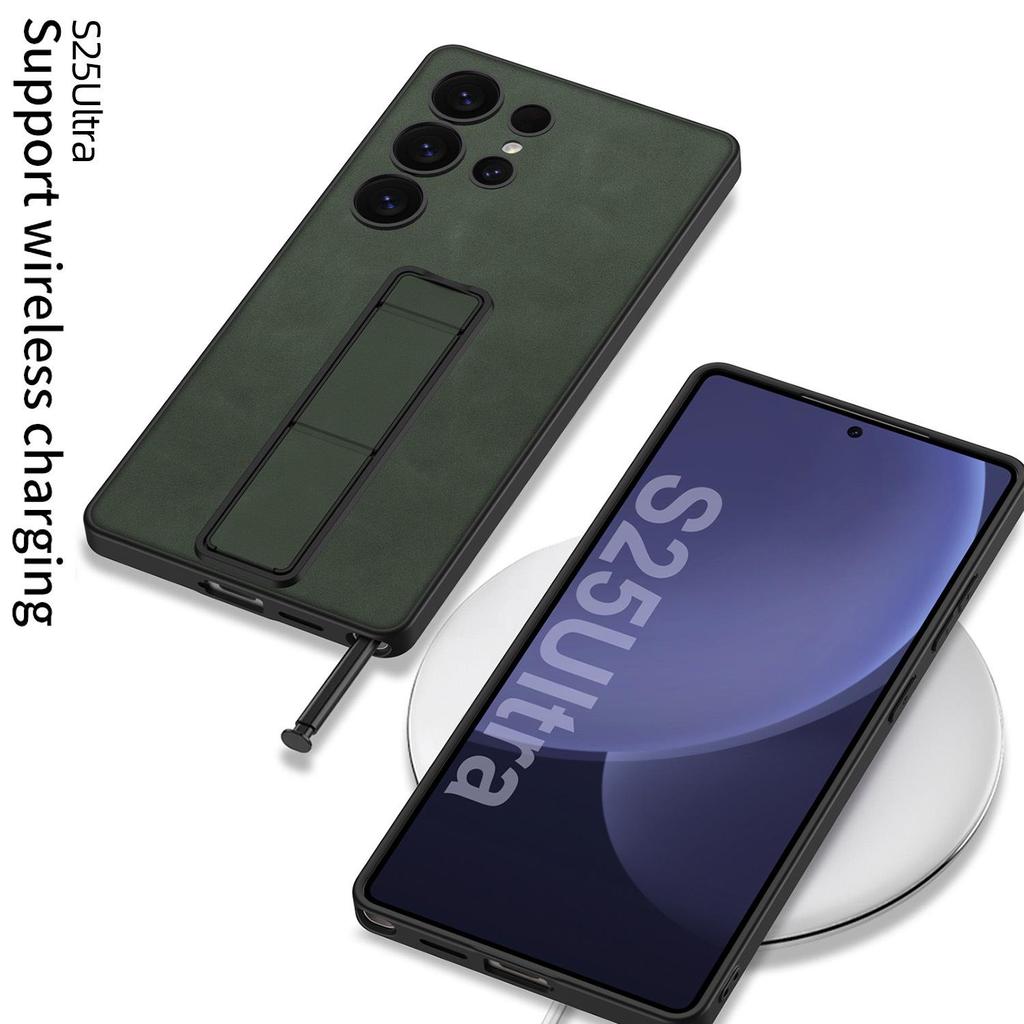 Samsung S25 Ultra Folding Bracket Case - Drop-Proof Frosted Leather Hard Shell