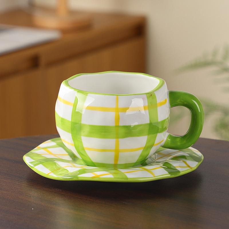 Korean Hand-Painted Ceramic Cup & Saucer Set - Creative Irregular Design for Coffee & Tea