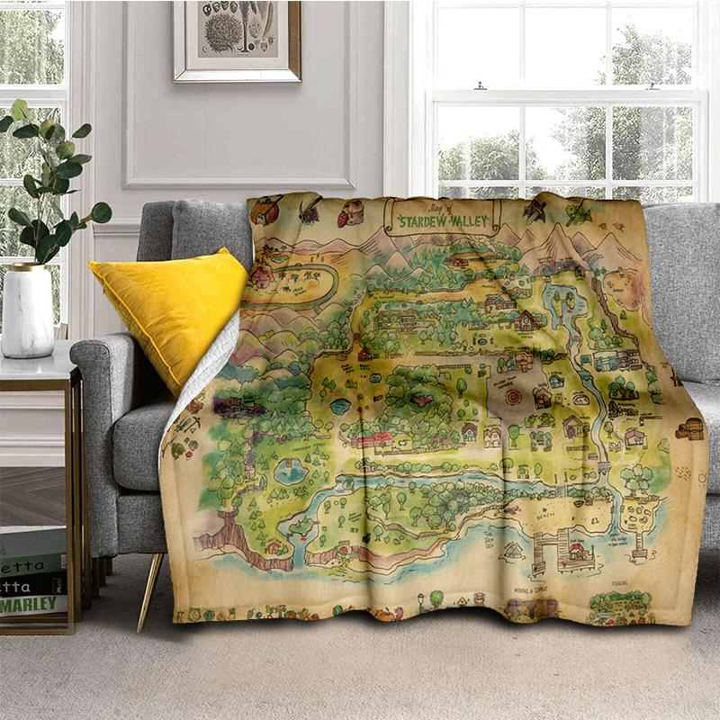 3D Stardew Valley Farm Map Game Cartoon Blanket,Soft Throw Blanket for Home Bedroom Bed Sofa Travel Picnic Cover Kids Gift