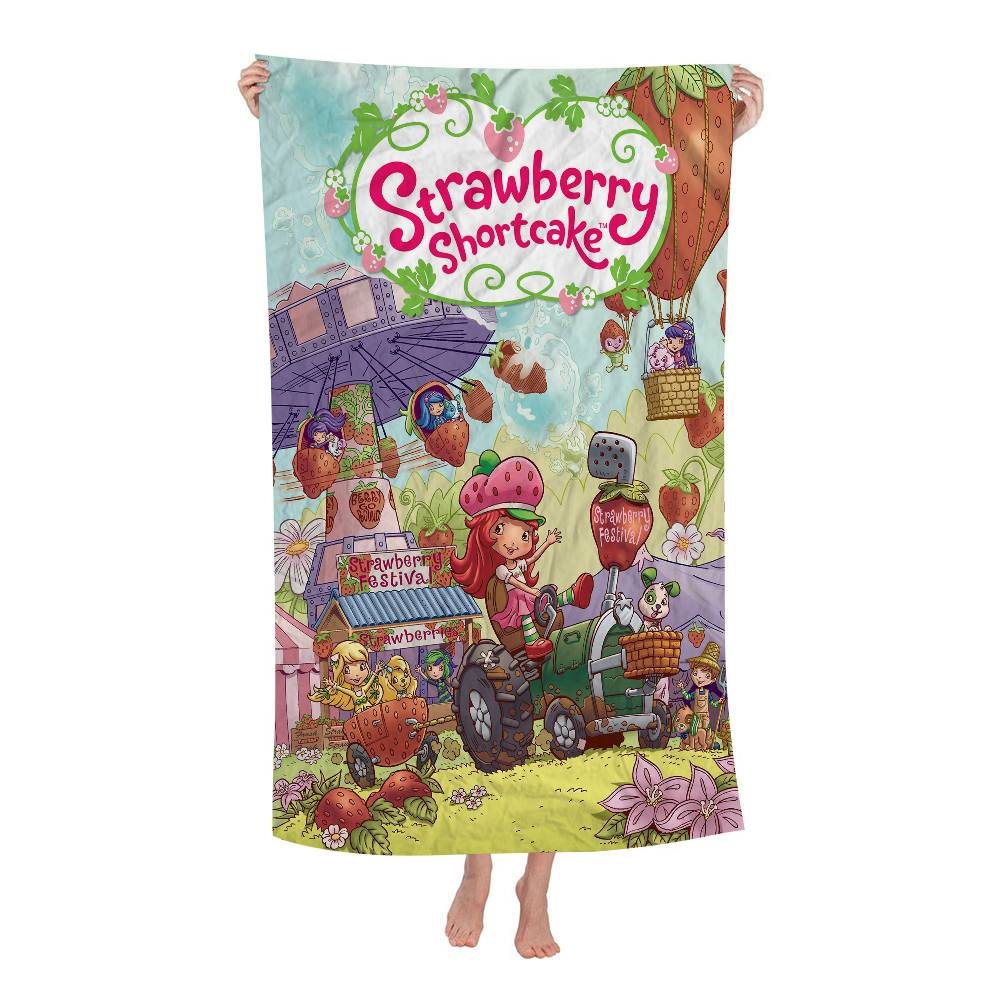 Animation S-Strawberry Cartoon S-Shortcake Microfiber Blanket Beach Towels Oversized Printing Super Absorbent Pool Towel