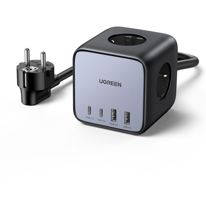 Chargeur rapide de bureau - UGREEN - 65W - Avec prises intégrées - Gris / Noir