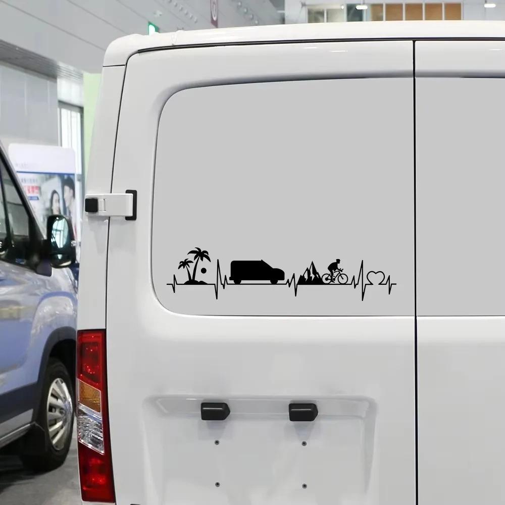 EKG-Form Wohnmobil Reiseaufkleber Auto Karosserie Erkunden Fahrrad Palme Herzschlag Vinyl-Aufkleber Auto Dekor Zubehör
