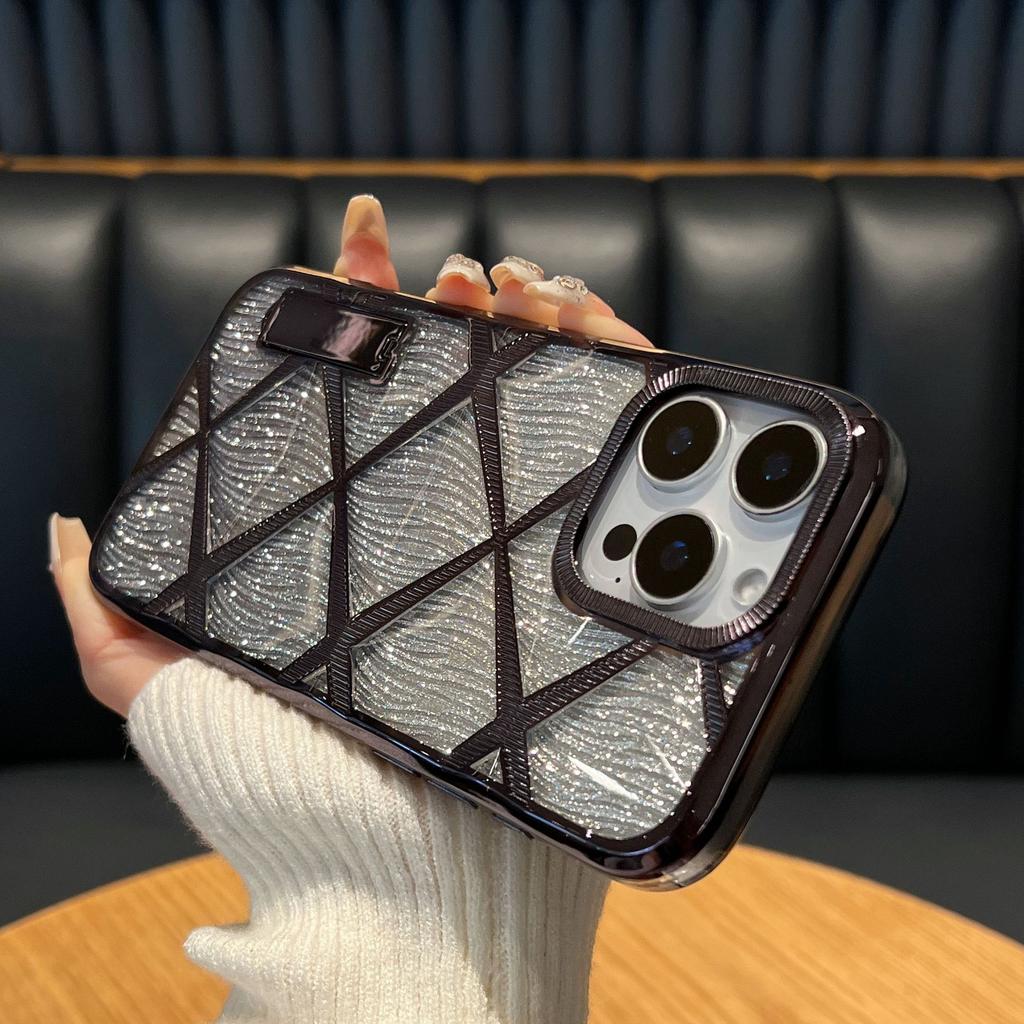 Applicable To Apple 16 Promax Mobile Phone Case Drill Pattern High-end Invisible Bracket Three-dimensional Diamond-shaped Electroplated IPhone14