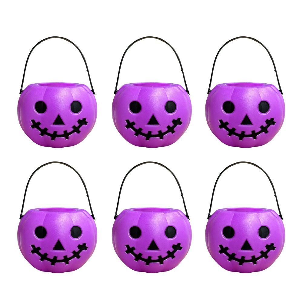 6PCS Set Spooky 6cm Size Halloween Pumpkin Jar With Lid Triangular Eyes Pumpkin Lantern Mini Basket Pumpkin Bucket Gift Giving